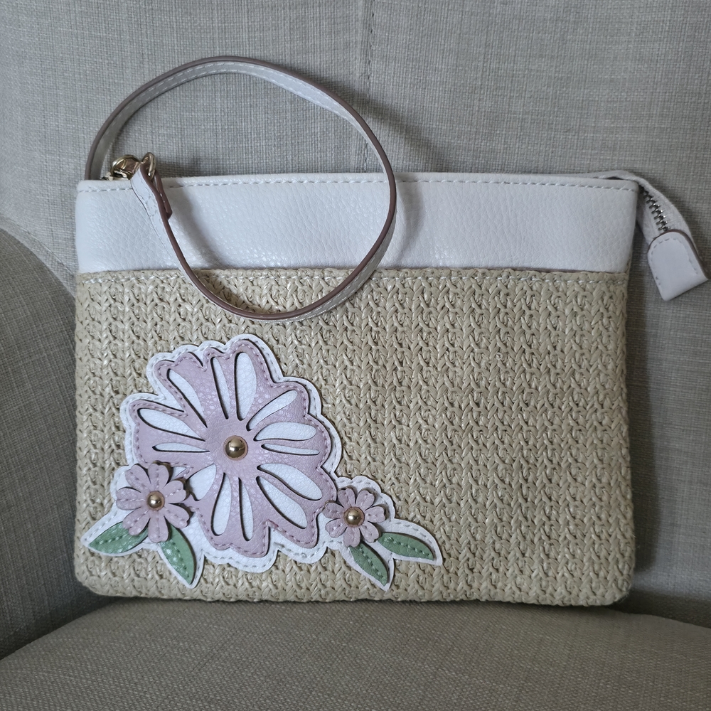Vintage Anne Klein Leather And Straw Wristlet Purse